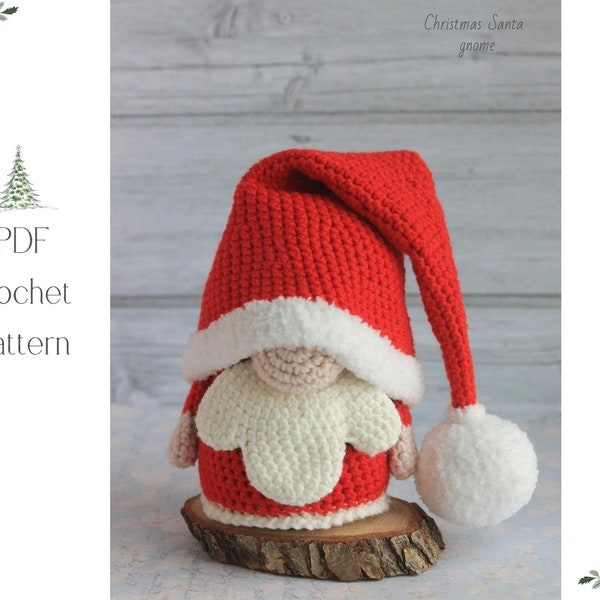 Patron de Santa Gnome au crochet, Amigurumi Santa gnome