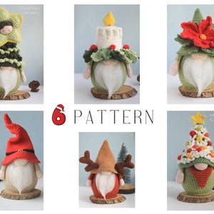 Crochet Christmas Gnomes set pattern, Amigurumi Christmas gnomes, crochet gnome set, 6 pattern in 1