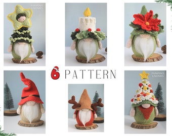 Crochet Christmas Gnomes set pattern, Amigurumi Christmas gnomes, crochet gnome set, 6 pattern in 1