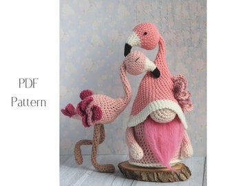 Crochet Flamingo gnome pattern, Amigurumi flamingo gnome, crochet gnome Flamingo toy