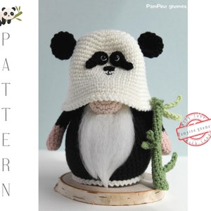 Crochet Panda gnome pattern, Amigurumi panda, crochet gnome Panda image 1