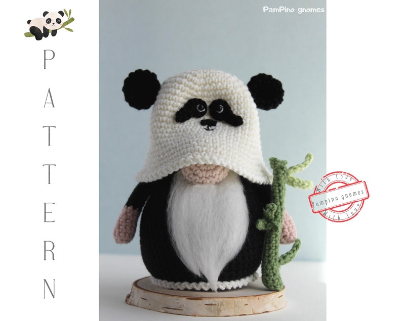 Crochet Panda gnome pattern, Amigurumi panda, crochet gnome Panda image 6