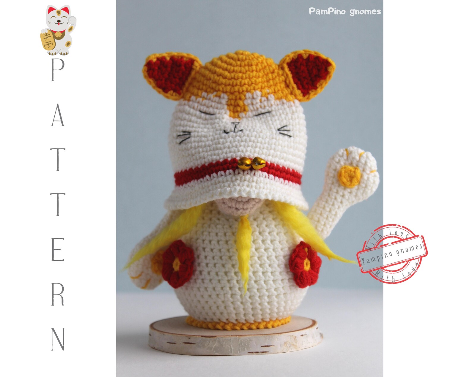 Crochet Cat Maneki Neko Gnome Pattern Amigurumi Lucky Cat Etsy