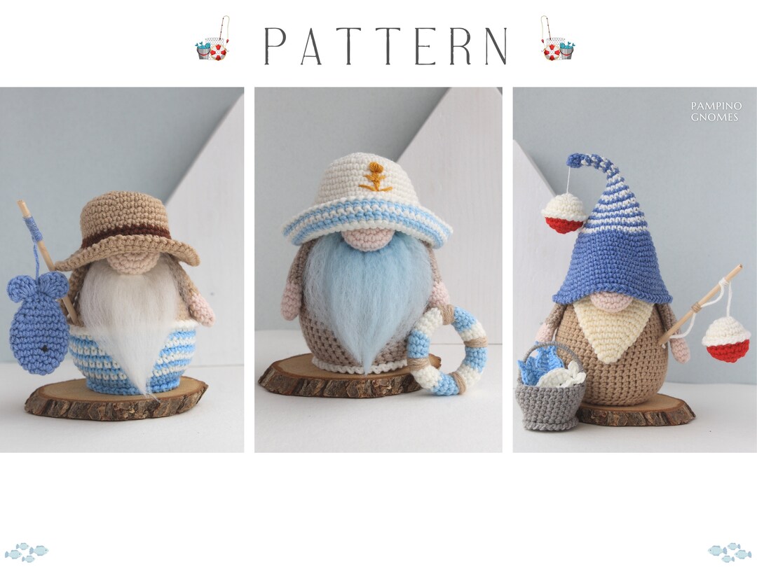 Crochet Pattern Fisherman Gnomes Set, Crochet Sailor Fisherman Gnome