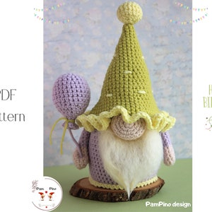 Crochet Happy Birthday Hat Gnome pattern, Amigurumi Birthday, crochet gnome