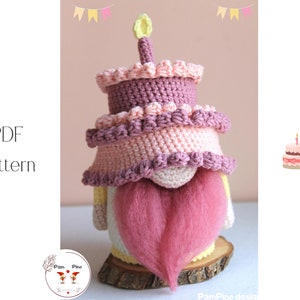 Crochet Cake Gnome Pattern, Amigurumi cake, crochet gnome