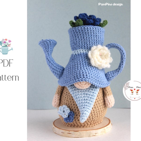Crochet Watering Can Gnome pattern, Amigurumi Watering can, crochet gnome Garden
