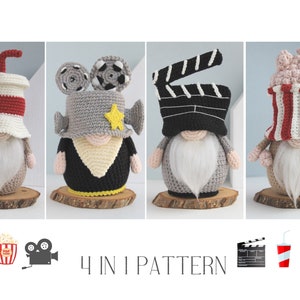 Crochet Pattern Cinema gnomes set, Movie gnomes set, crochet movie, Film gnomes
