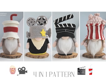 Crochet Pattern Cinema gnomes set, Movie gnomes set, crochet movie, Film gnomes