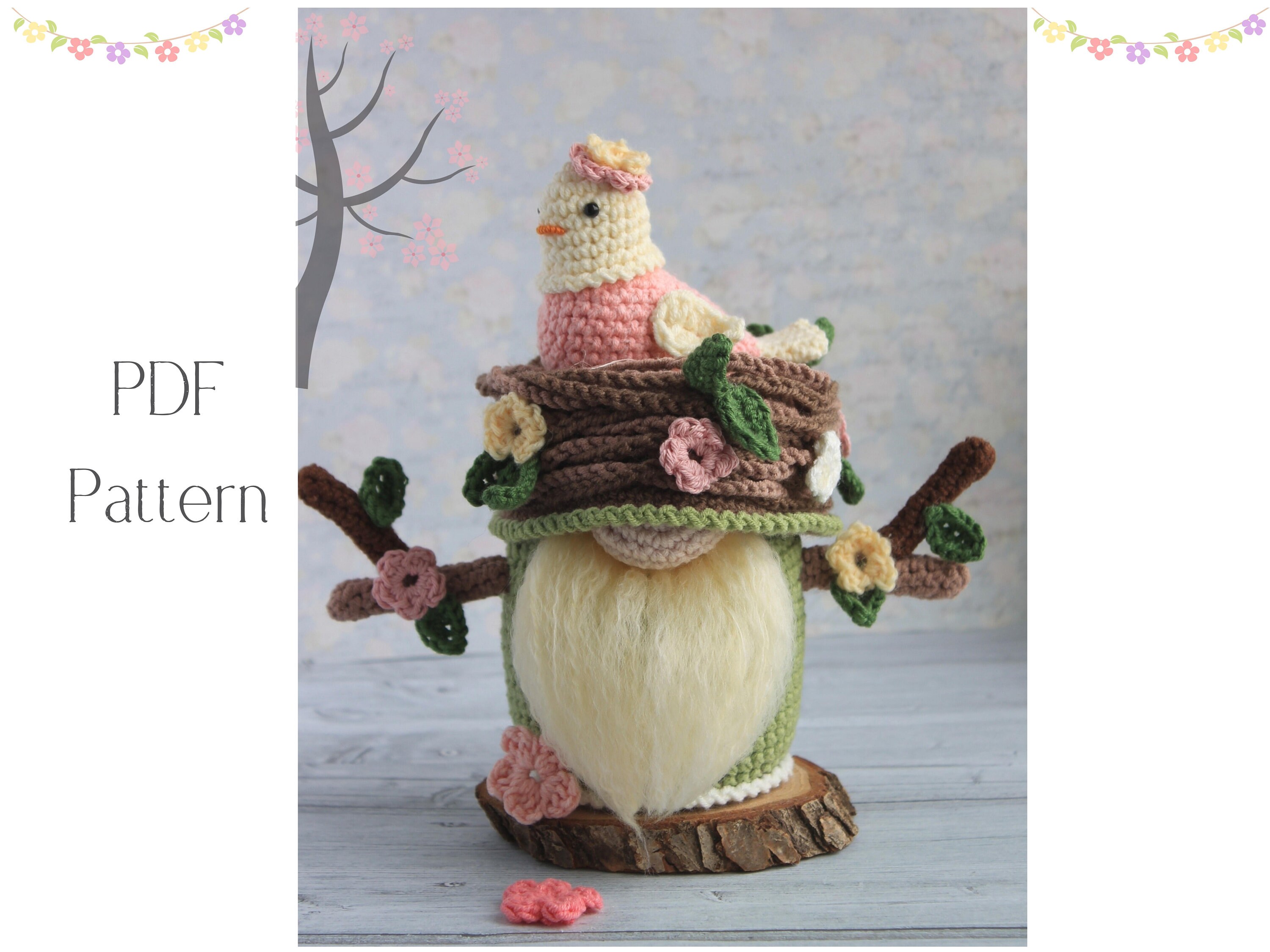 Crochet Spring Bird Nest Gnome Pattern Amigurumi Bird Nest Etsy