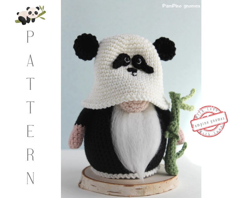 Crochet Panda gnome pattern, Amigurumi panda, crochet gnome Panda image 9