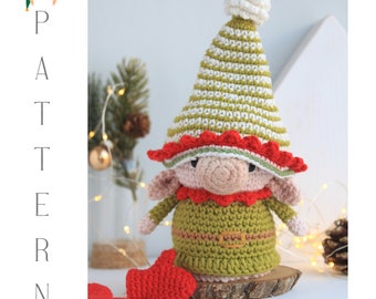 Crochet Holiday Christmas Elf, Amigurumi Elf crochet pattern, Christmas Elf