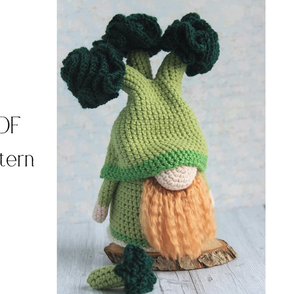 Broccoli Crochet Gnome pattern, Amigurumi broccoli, crochet gnome