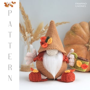 Autumn Fall Morning Gnome Crochet Pattern, Amigurumi autumn leaves , crochet leaf, Coffee gnome