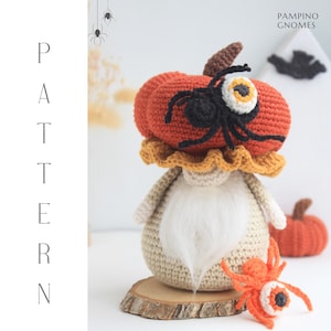 Crochet Halloween Spider Eye Gnome, Amigurumi Halloween pattern, Crochet pumpkin