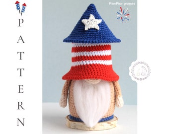 Crochet Independence Day Firecracker gnome pattern, Amigurumi Firecracker, crochet gnome Firecracker