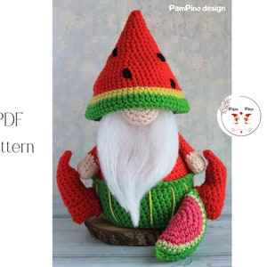 Crochet Watermelon gnome pattern, Amigurumi Watermelon, crochet gnome summer image 3