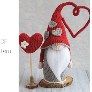 Crochet Valentine Red heart Gnome, amigurumi valentine, crochet gnome heart