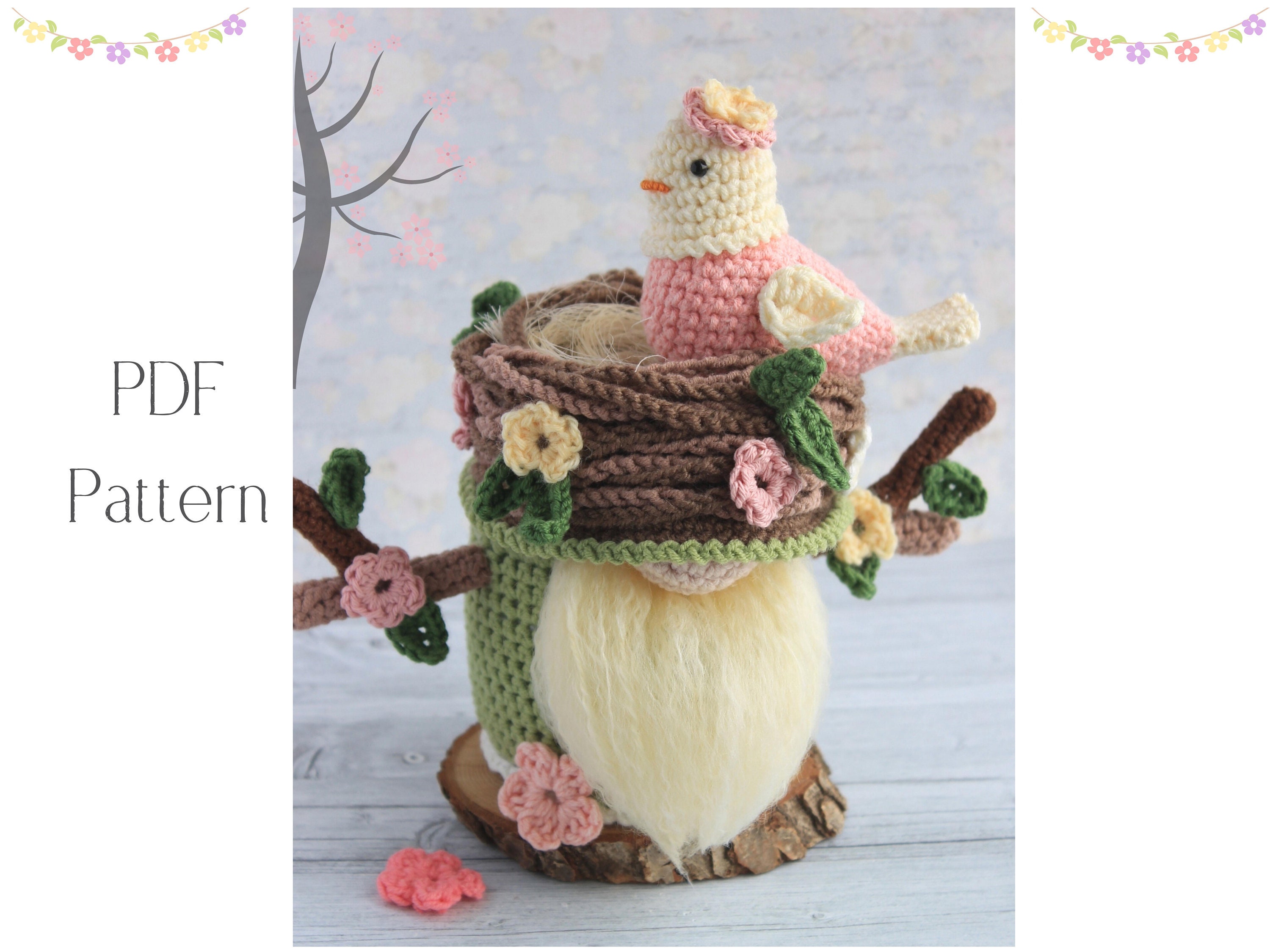 Crochet Spring Bird Nest Gnome Pattern Amigurumi Bird Nest Etsy