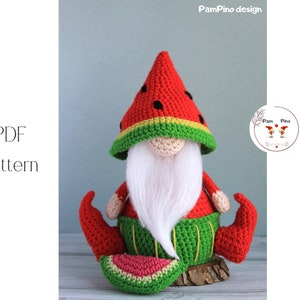 Crochet Watermelon gnome pattern, Amigurumi Watermelon, crochet gnome summer image 4