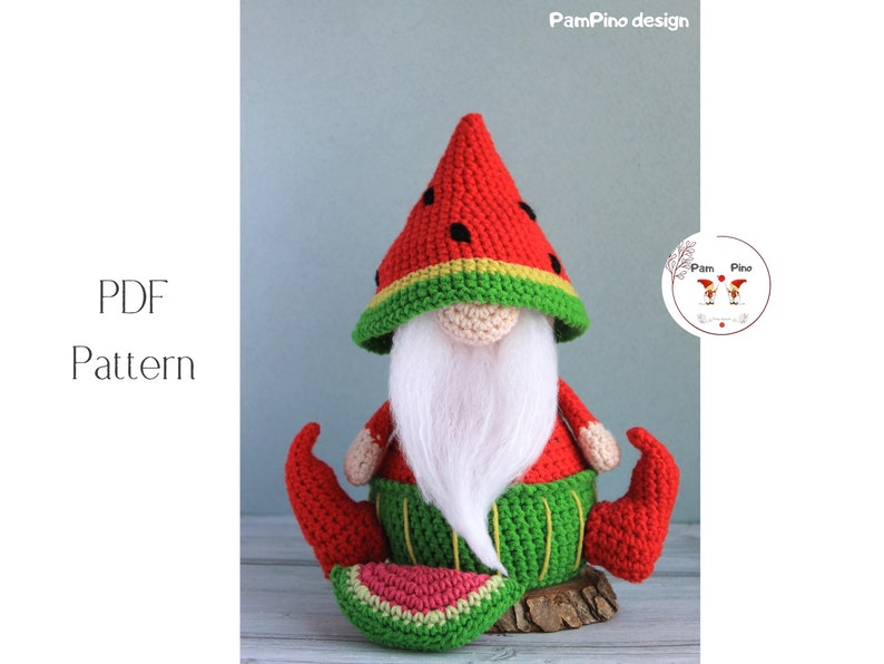 Crochet Watermelon gnome pattern, Amigurumi Watermelon, crochet gnome summer image 4