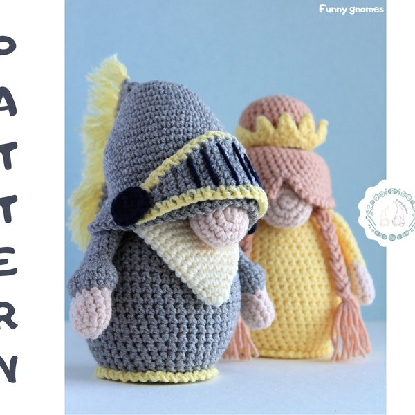 Knight and Princess gnomes crochet pattern, Amigurumi Knight and Princess, crochet gnome Kingdom