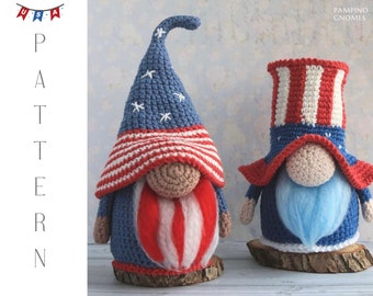 Crochet Pattern Patriotic Gnome, Holiday gnome for forth of July, American Gnome