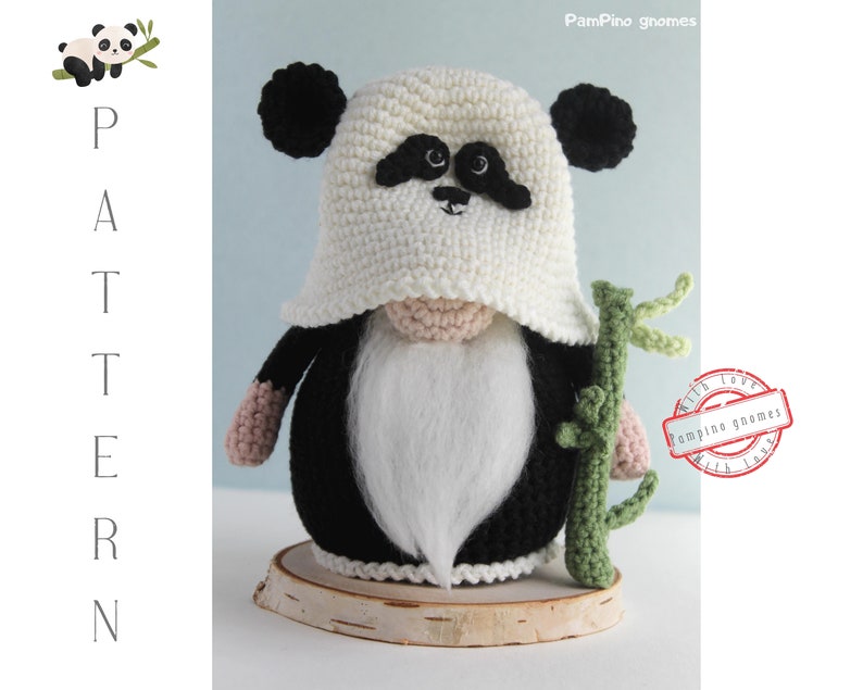 Crochet Panda gnome pattern, Amigurumi panda, crochet gnome Panda image 10