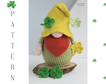 Crochet Shamrock Gnome pattern, Amigurumi Shamrock gnome, St Patrick gnome pdf tutorial, Holiday gnomes