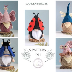 Crochet Garden Bug gnomes set, Amigurumi bugs, crochet gnome bug