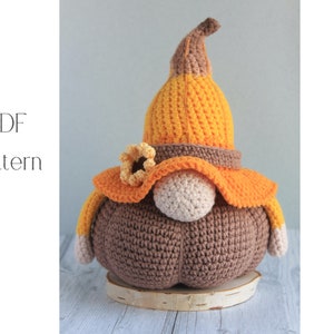 Crochet Harvest Pumpkin gnome pattern, Amigurumi harvest gnome