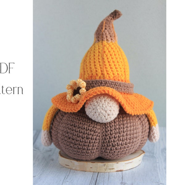 Motif de gnome de citrouille de récolte au crochet, gnome de récolte Amigurumi