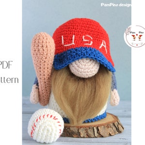 Crochet USA Baseball gnome pattern, Amigurumi baseball, crochet gnome