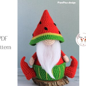 Crochet Watermelon gnome pattern, Amigurumi Watermelon, crochet gnome summer image 2