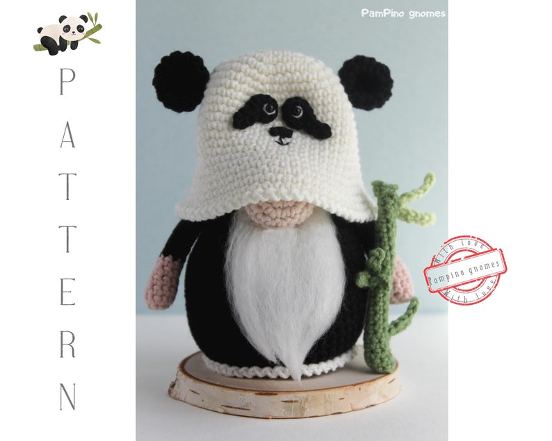 Crochet Panda gnome pattern, Amigurumi panda, crochet gnome Panda image 2