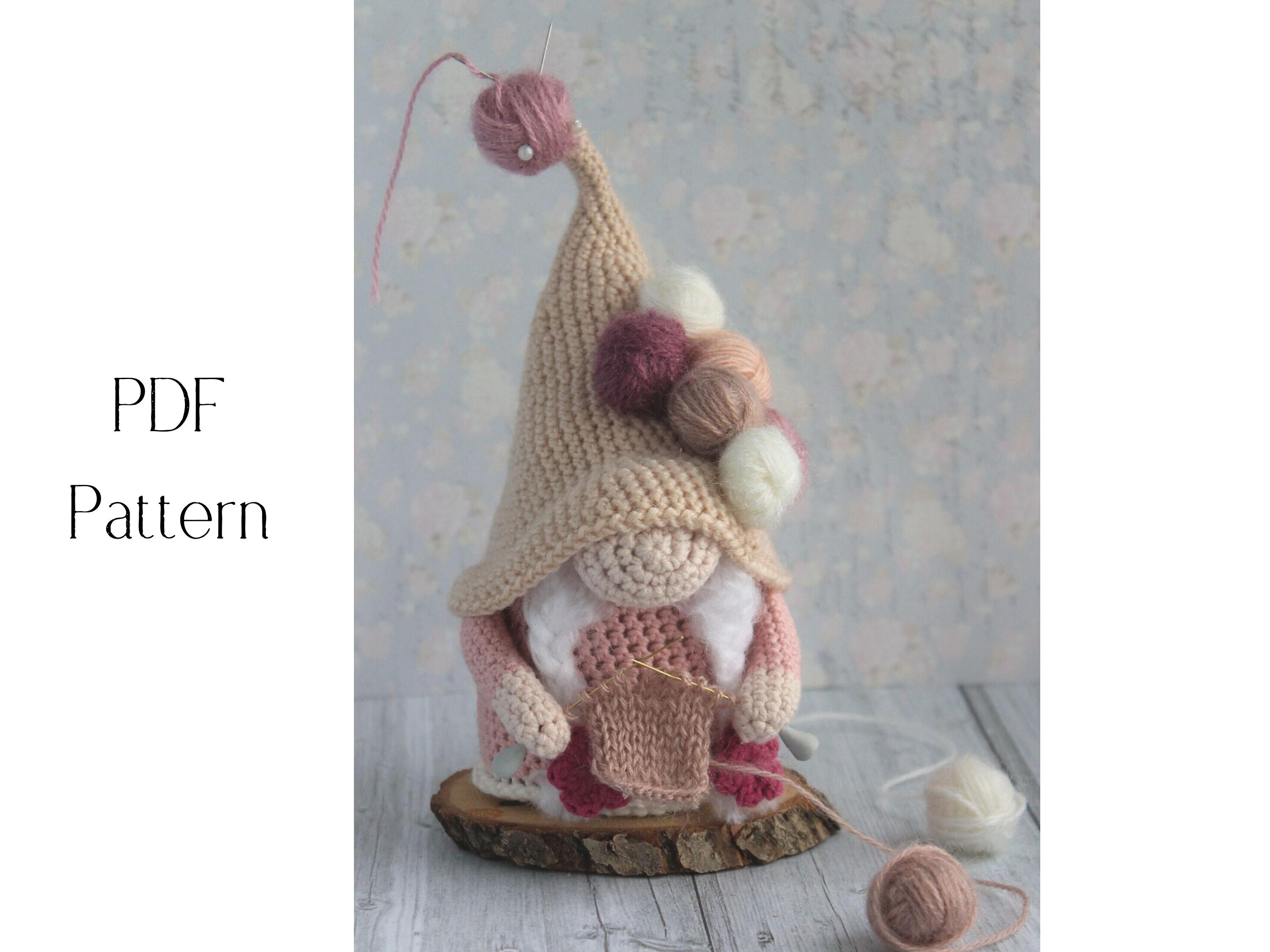 Knitter Gnome crochet pattern, Amigurumi knitter, crochet gnome
