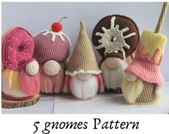 Crochet Birthday sweet gnomes set pattern, Amigurumi sweet gnomes, crochet gnome pattern