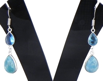 London Blue Topaz & Larimar Earrings: Sterling Silver Dangle Jewelry