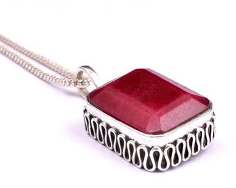 Handcrafted Sterling Silver Ruby Pendant Necklace - July Birthstone