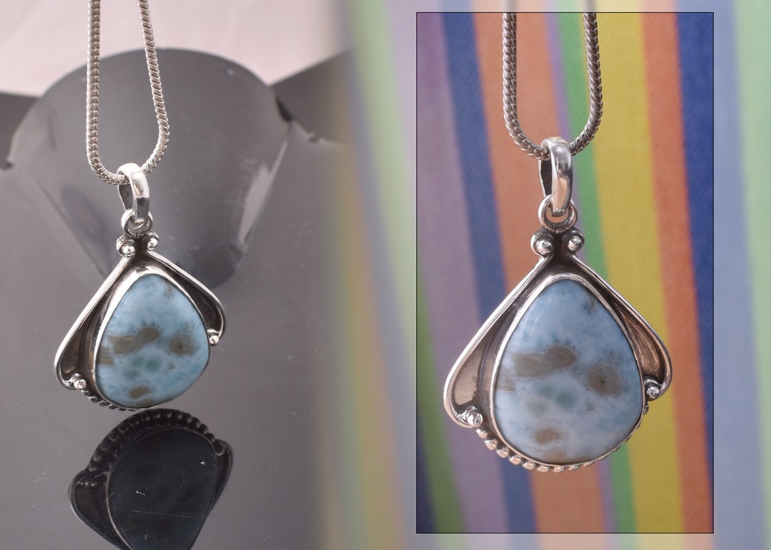 Natürlicher Larimar Anhänger-Ohrringe In 925er Sterlingsilber