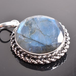 Labradorit Boho Silber Halskette-Sterling Silber Halskette-Bezaubernd, Rustikal, Labradorit Schmuck-Halb kostbare runde Form handgemachte Halskette