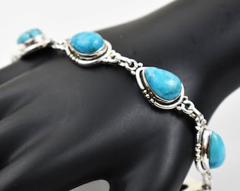 Turquoise Bracelet-Handmade- Gemstone Bracelet-925 Sterling Silver Bracelet-Ethnic Jewelry-December Birthstone-Halloween Gift