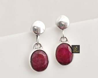 Handmade Sterling Silver Sapphire Ruby Emerald Stud Earrings