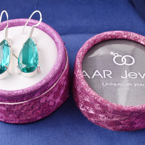 Blue Topaz-Teal Sapphire-Blue Tourmaline-European Crystal-Fancy Rhinestone Elegant Earrings-925 Sterling Silver-Teardrop Earring-Unique Gift