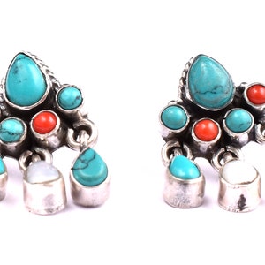 925 Sterling Silver-Turquoise, Coral & Emerald, Ruby Gemstone-Stud Earrings in Variations-Multi Stone-Women Stud Earrings-Anniversary Gift