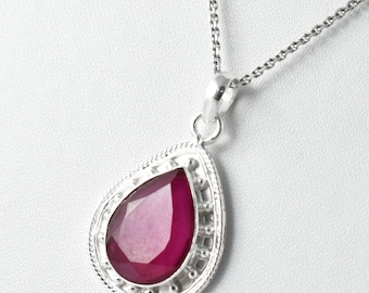 Ruby Pendant-Antique Pandant-Dainty Boho Pendant-Silver Handmade Designer Pendant-Ruby Jewelry-Birthstone Necklace-Bridesmaid Jewelry