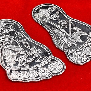 Lakshmi Charan Paduka (Laxmi Feet)-Sterling Silver Religious Footprint-Auspicious Pooja Accessory for Temple, Home, Diwali, Festive Rituals