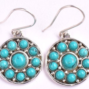 Turquoise Gemstone Sterling Silver Dangle Earrings: Handmade Boho Jewelry