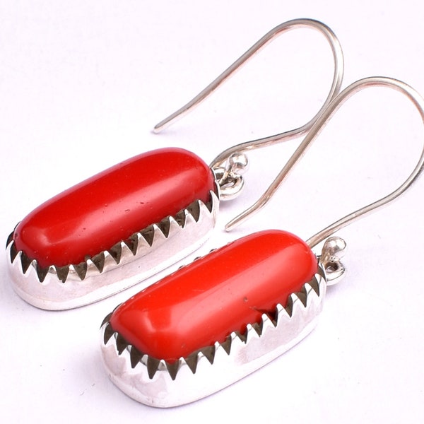 Handmade Red Coral Gemstone Ring - 925 Sterling Silver, Natural, All Sizes (CK-191)