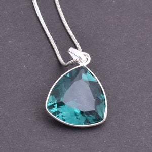 Teal Sapphire Unique Color-Gemstone Pendant-925 Sterling Silver-Handmade Jewelry-Montana Navy Blue Fancy Rhinestone-European Crystal Jewelry